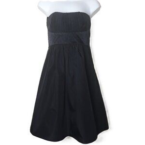 BCBGMAXAZRIA Black Embellished Boned Strapless Satin Empire Cocktail Dress M